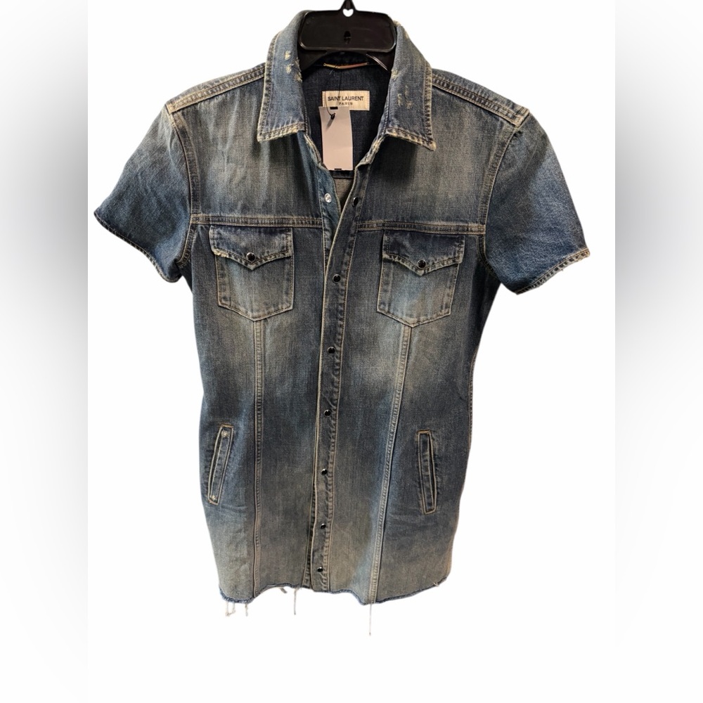 Saint Laurent Paris Women’s Washed Blue Denim Shirt/Jacket Size Large NWT